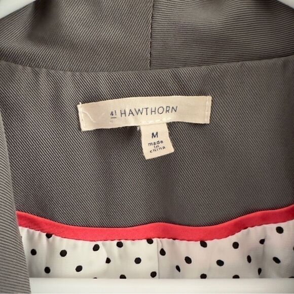 41 Hawthorn Gray Open Front Blazer Roll Tab Sleeves Polka Dot Lining Women’s M - Picture 2 of 6